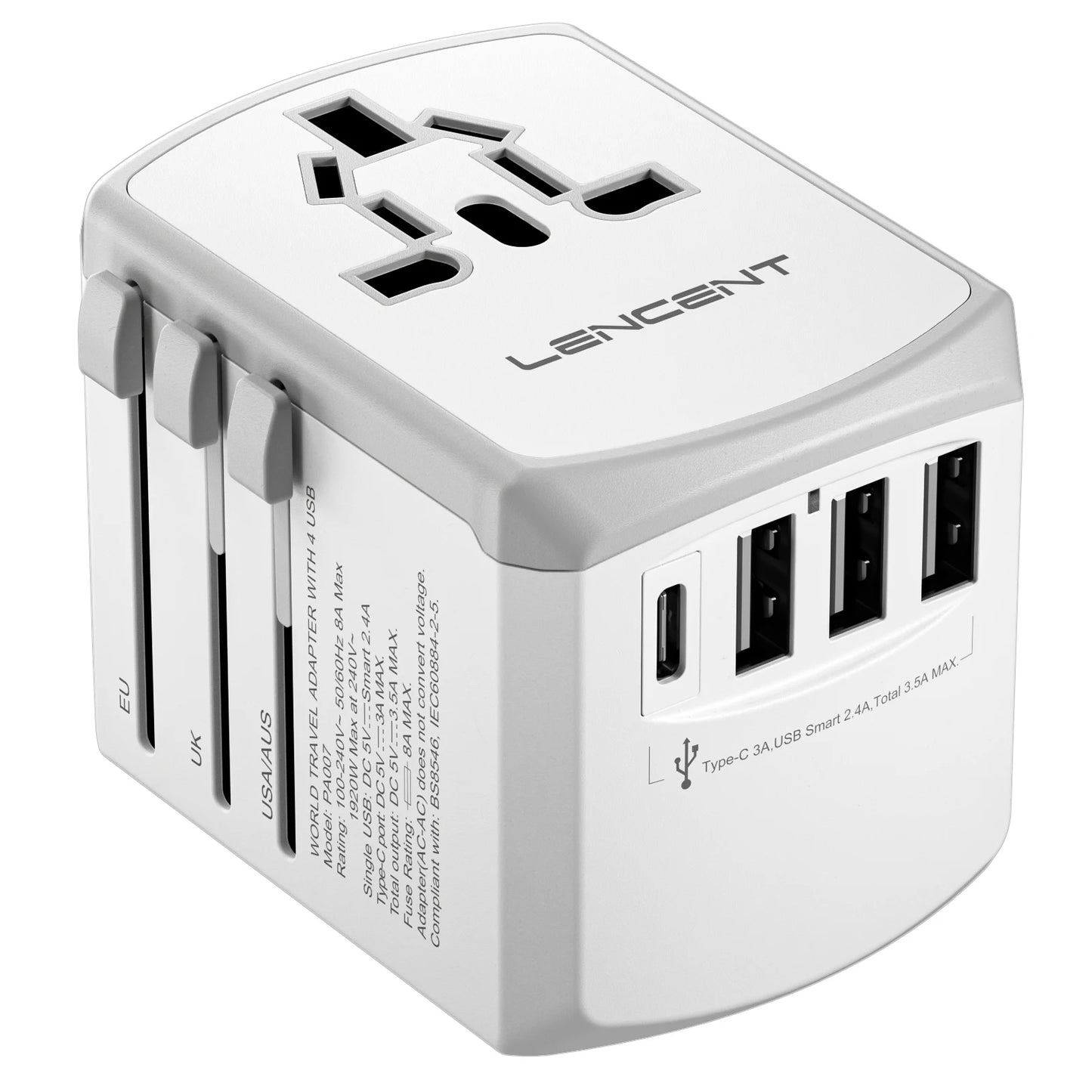 Universal Reiseadapter mit USB & Typ-C – 4-in-1 Weltweit Ladegerät