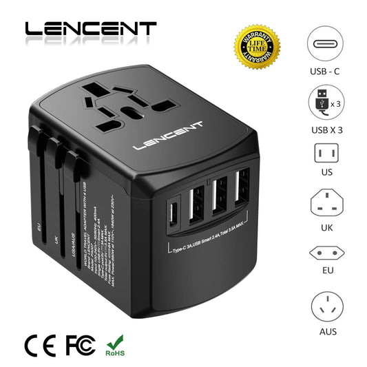 Universal Reiseadapter mit USB & Typ-C – 4-in-1 Weltweit Ladegerät