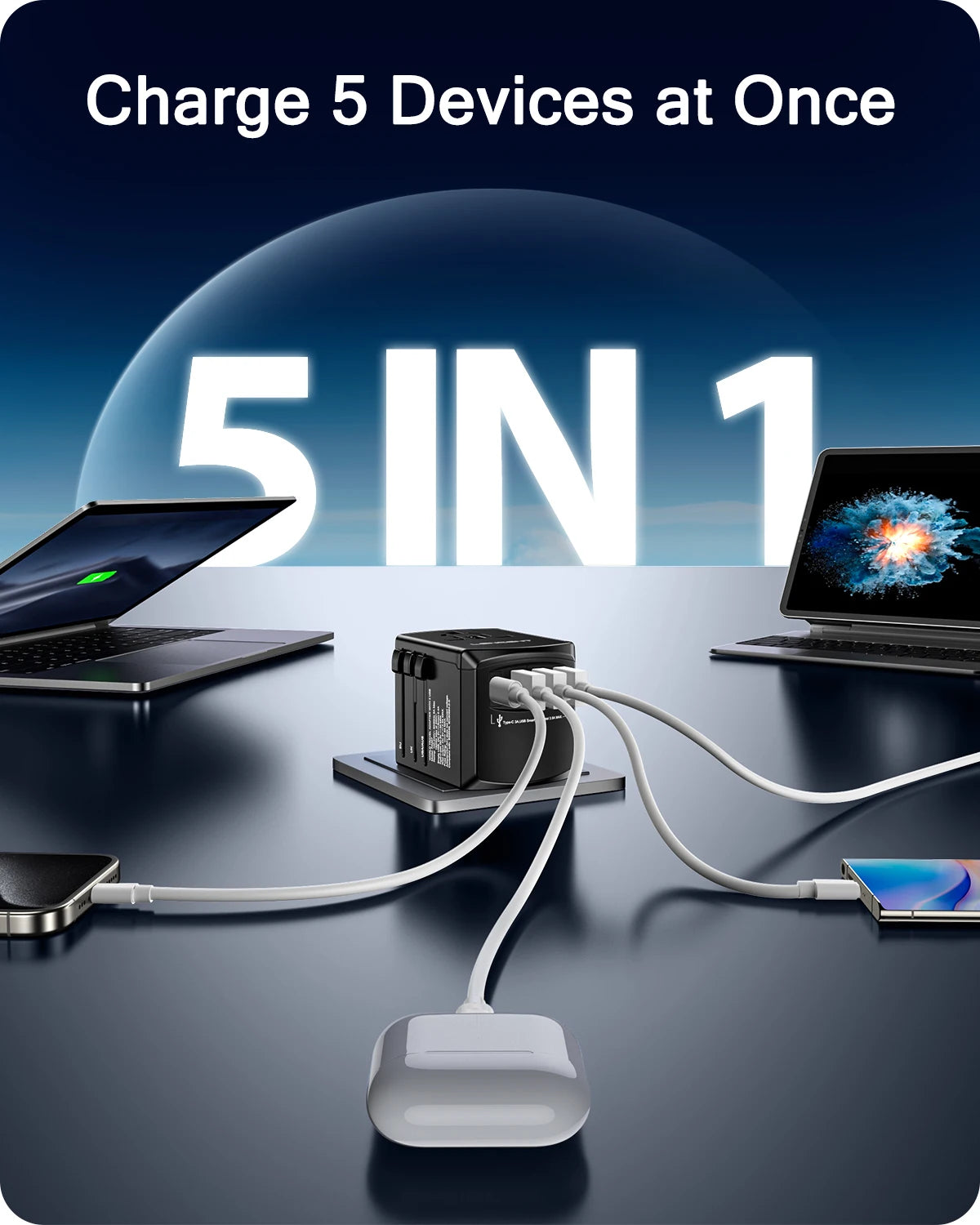 Universal Reiseadapter mit USB & Typ-C – 4-in-1 Weltweit Ladegerät