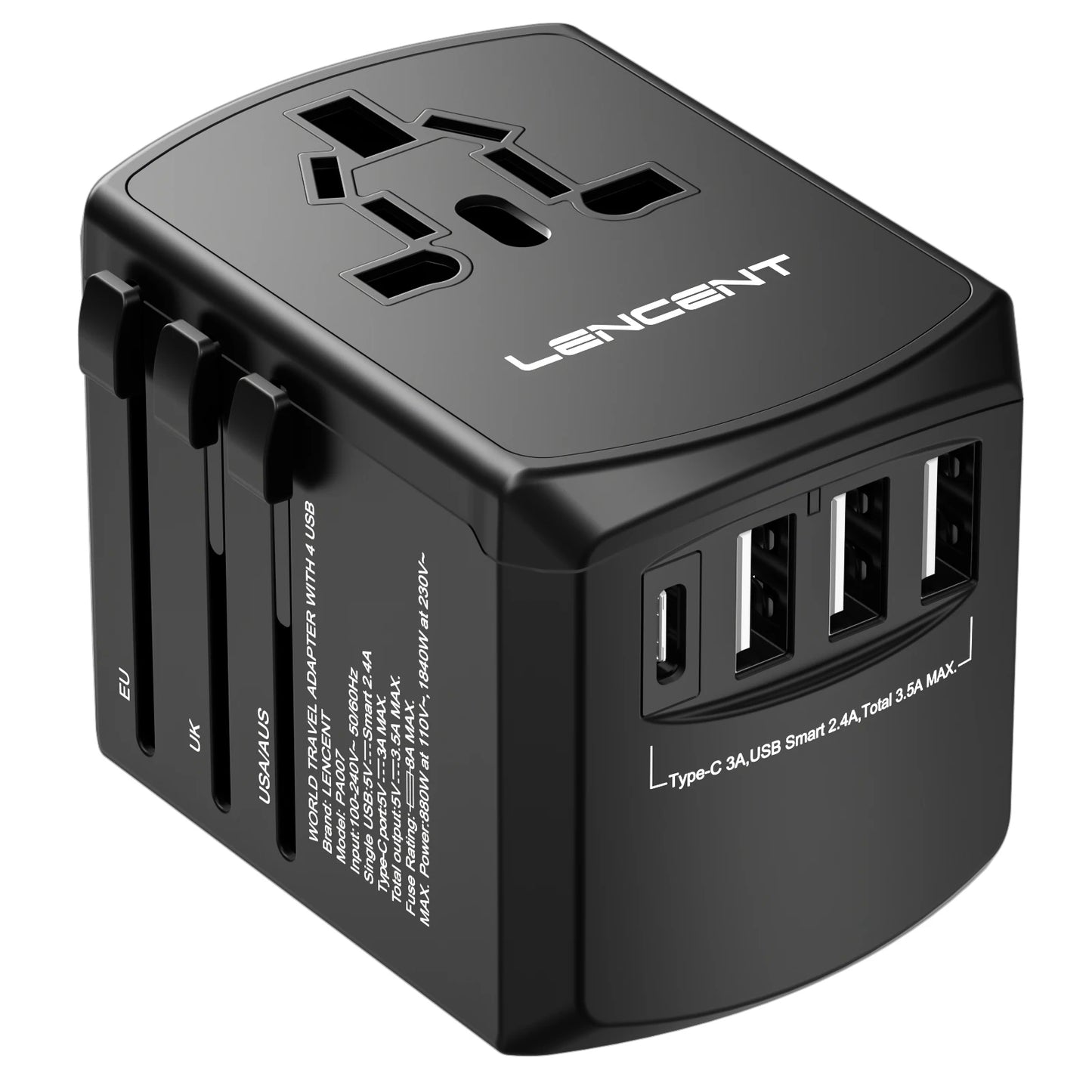 Universal Reiseadapter mit USB & Typ-C – 4-in-1 Weltweit Ladegerät