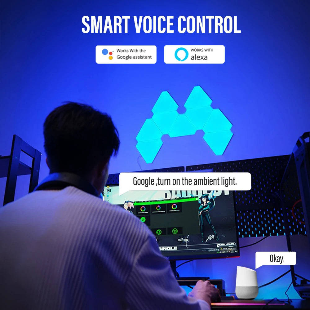 Smart Triangle LED Wandleuchten – RGB Ambience mit Musik & Sprachsteuerung