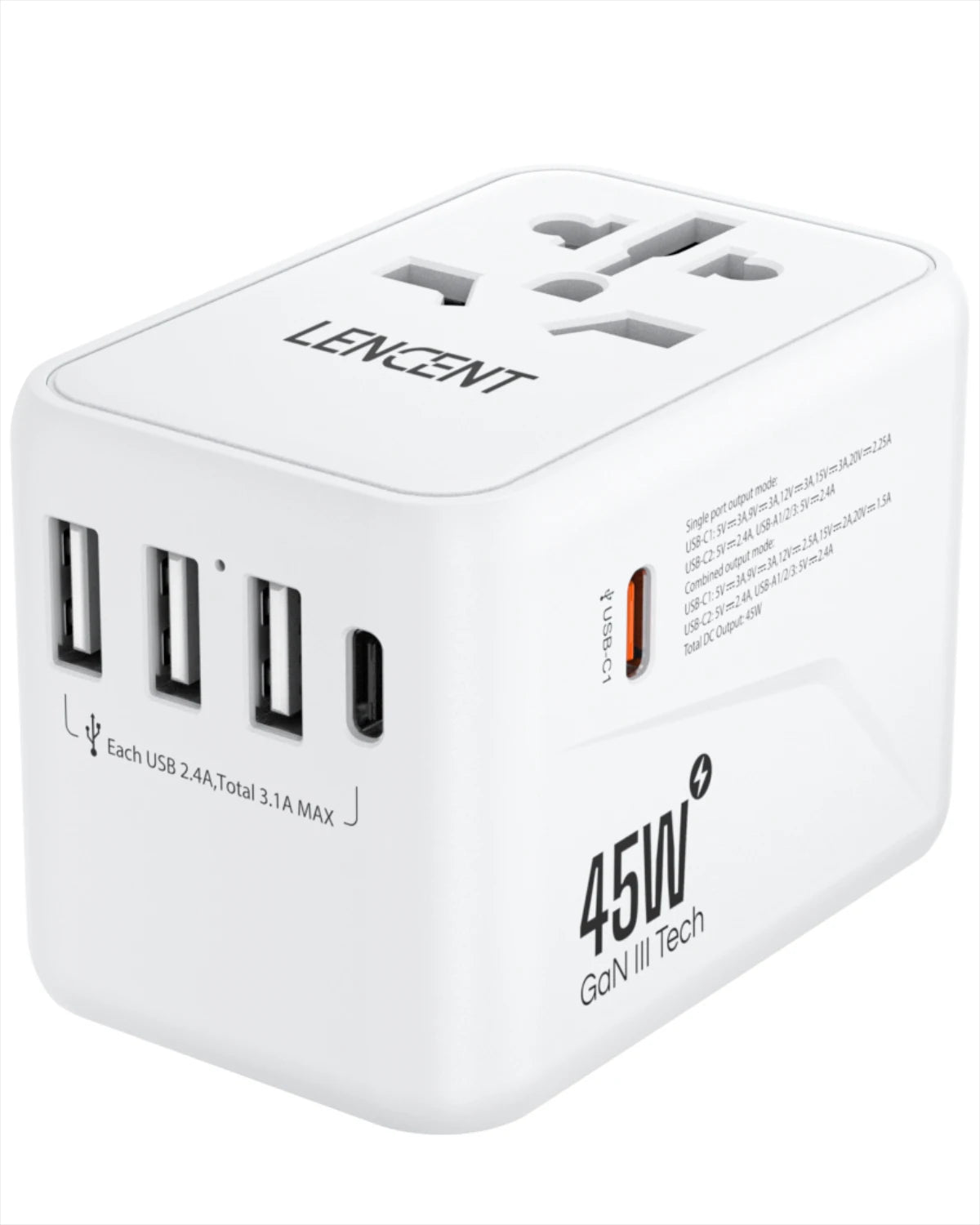 Universal Reiseadapter mit USB & Typ-C – 4-in-1 Weltweit Ladegerät